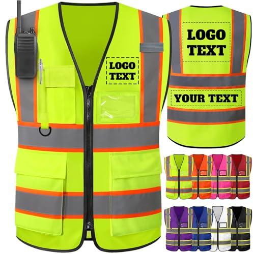 GBVllexuii Gilet de sécurité réfléchissant haute visibilité personnalisé, gilet de sécurité imprimé avec logo personnalisé, gilets de chantier bicolores
