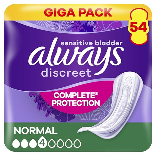 Always Discreet Serviettes Pour Fuites Urinaires Femmes Normal, Protection Intégrale, Discrétion, 54 Serviettes