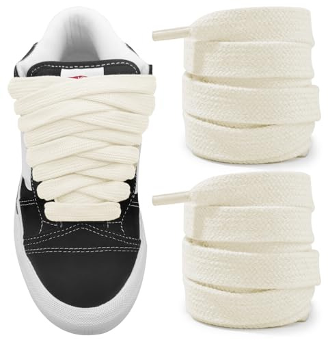 NDTEZUGT 15mm Cordones Planos para Vans Knu Skool Classic Skate Zapatillas de Algodón, Gruesos, Cordones de Repuesto (Beige,63/160cm)