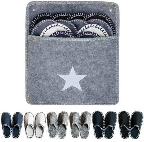 KUWUNG Lot de 6 paires de pantoufles d'invités en feutre pour homme et femme - Avec sac de rangement - Pour la famille, l'hôtel ou les voyages