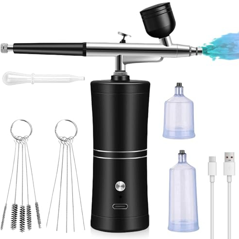 Kit de aerógrafo con compresor, pistola aerógrafo portátil recargable inalámbrica, mini aerógrafo para uñas arte, decoración de pasteles, maquillaje, tatuaje y modelismo