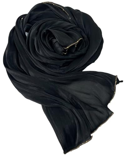 HURESON Women Premium Hijab Scarf for Women Lightweight 4 Edges Beaded Shimmer Hijabs Crepe Scarves Shawls Head Wraps Shiny (Black)