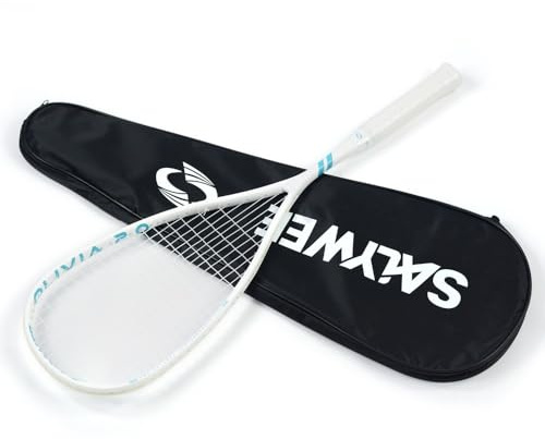 Raqueta de squash de carbono completo con bolsas para raquetas, gimnasio, deportes para principiantes, profesionales, principiantes, entrenamiento de raquetball (blanco)