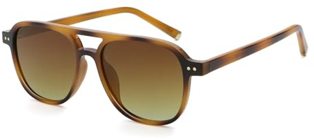 Zeniiv Pilot Sunglasses for Women Men, Retro Aviator Sunglasses with UV400 Protection, Vintage Double Bridge Tinted Shades for Driving & Fashion(Hawksbill/Brown)