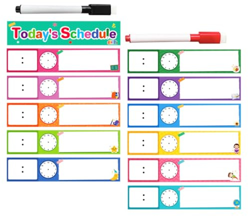 OSALADI Tableau de Routine Quotidienne Effaçable pour Garçon et Filles – 12 Cartes Colorées avec Stylo Effaçable à Sec – Affichage Visuel D’Emploi du Temps Scolaire et Domestique – Aide à