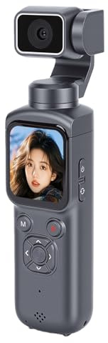Garsent Cámara de Vídeo Portátil 4K con WiFi, Cámara Vlogging de 64 MP con Antivibración, Videocámara de Mano con Seguimiento Facial de 330° para Viajes Al Aire Libre y Creación de