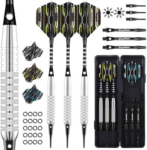 MageRabbit Dart Plastic Tip Set for Electronic Dartboard, 3 Soft Darts with Carrying Case, 6 Flights, 6 Shafts, Dart Tools