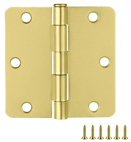 Design House 10-Pack Door Hinges for Wood – Heavy Duty Hinges 3-1/2-inch x 3-1/2-inch – Steel Door Hinge Interior Door Hardware - 1/4-inch Radius - Satin Brass Finish, Design House 181347