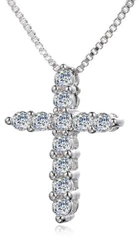 IzuBizu London Womens 925 Sterling Silver White Crystal Cross Diamond Necklace Elegant Engagement Christening Anniversary Jewellery