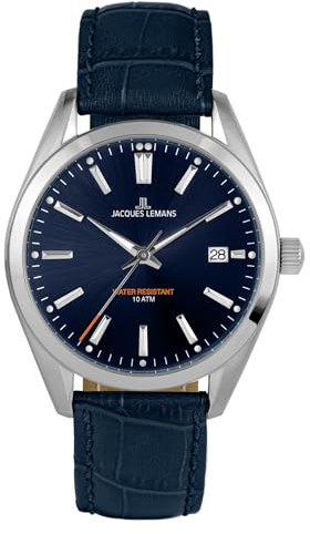 JACQUES LEMANS Herrenuhr Derby Lederarmband massiv Edelstahl 1-1859C