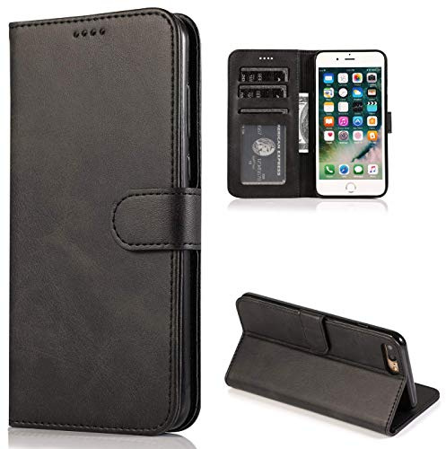 CTIUYA Etui Coque Cuir pour iPhone 7 Plus/iPhone 8 Plus, Noir | Étui Portefeuille à Rabat Pochette avec Porte Carte Interne Silicone Antichoc, Fonction Support Flip Case Protection Housse