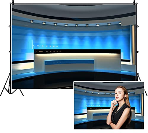 Leyiyi 12x8ft News Broadcast Hall Backdrop Reception Desk Modern Office Interior Program Record Front Table TV Show Photo Background Business Study Adults Portrait Studio Prop Vinyl Wallpaper