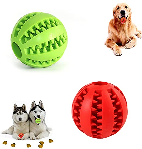 OUOQI Hundespielzeug Ball,2er Pack Kauspielzeug aus Naturkautschuk,Hundeball mit Zahnpflege-Funktion,Naturgummi Hund Feeder Ball,Bissfestes Hundespielzeug,Für kleine Hunde (5cm)