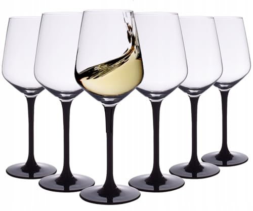 Altom Design Lot de 6 verres à vin à long pied noir dans une boîte cadeau rubis, 290 ml
