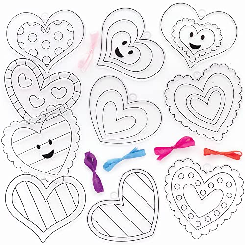 Baker Ross Heart Suncatcher Decorations - Pack of 10, Valentine's Suncatcher Kits for Kids (FC476)