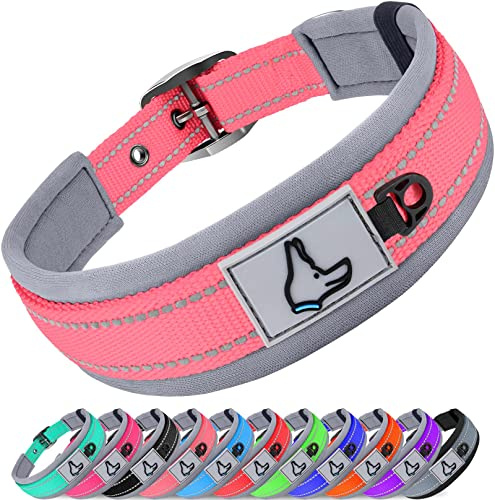 Joytale Reflective Dog Collar Medium | Ultra Comfy Soft Neoprene Padded | Heavy Duty Metal Belt Buckle, Pink