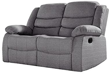 Roma Fabric Corner Recliner Sofa Suite Set 3+2 Seater Luxury Sofa with Cupholders in Linen Grey Fabric (2 Seater)