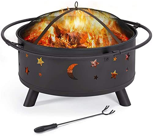 MIHTRA Brasero Exterior 66x669x25 cm, Cuenco de Fuego con asador, Rejilla Protectora de chispas, atizador, Multifuncional Chimenea Barbacoa para Hogueras Leñas Terraza Jardín al Aire Libre Negro