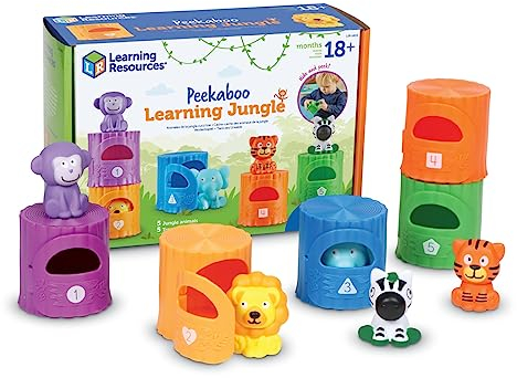 Learning Resources Peekaboo Learning Jungle för små barn, 10 delar, från 18 månader, inlärningsleksaker, babyleksaker, inlärningsleksaker, pusselbitar, finmotorik