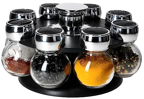 MamboCat Spence - Portaspezie con 8 barattoli per spezie, in plastica e vetro, girevole a 360°, con spargitore per erbe aromatiche e spezie da cucina, organizer per sale, pepe, peperoncino e Co
