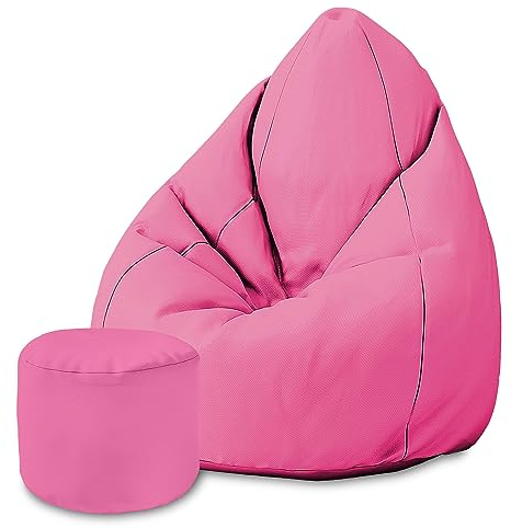 DreamRoots Sitzsack für Kinder und Erwachsene - Sitzsack mit Füllung, Lehne, Hocker und Bezug - Oxford Stoff 220 gr/m2 Wasserdicht - Sitzkissen Boden - Chill Sack M, Rosa