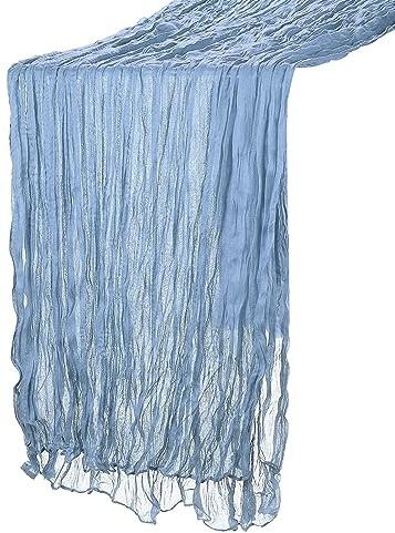 QUARKZMAN 10Ft Tovaglia Tavola Stamigna, 35 x 118 Pollici Rustico Garza Tovaglia Puro Runner per Matrimonio Festa Matrimonio Decorazioni Tavolo, Blu Polvere