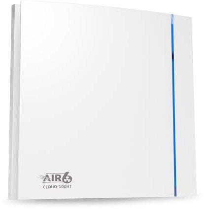 AIR 6 Cloud-100HT Silent Yet Powerful Bathroom Extractor Fan with Adjustable Humidity Sensor & Timer | Delivering 26.5l/s (95m3/h) | Wall or Ceiling Mounted Fan | White | IP45 | For 100mm /4 ducting