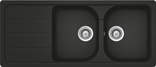 SCHOCK | Lavello Cucina Formhaus D200 2 Vasche con Gocciolatoio, Vasche Reversibili, Materiale Cristalite®, Nero, 1160x500mm