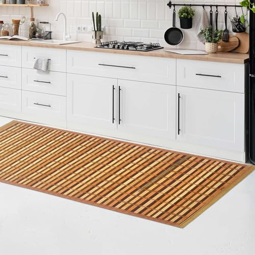 CosìCasa Tappeto Bamboo Cucina in Legno Naturale Eco-Sostenibile | Tappeto Cucina Antiscivolo Lavabile Perfetto Come Tappeto Bagno, Passatoia Cucina o Tappeto Ingresso Interno [55x150, Arancione]