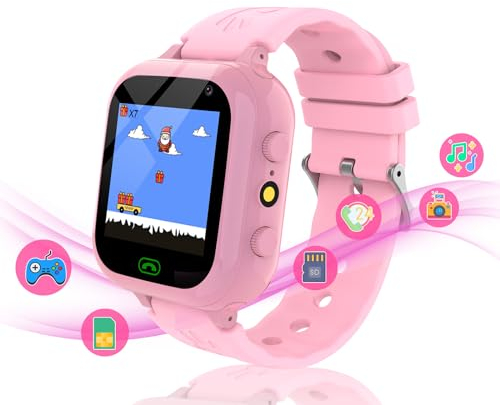MiracDan Smartwatch für Kinder mit SIM Karte, Anruffunktion, 25 Spiele, SOS, Kamera, Musik, Schrittzähler, Wecker, HD Touchscreen - Telefon Geschenke für Mädchen Jungen