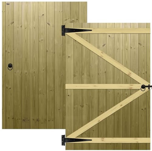 Flat Top Wooden Garden Gate 6x4ft - Tongue & Groove Semi-Braced Treated Timber Door + Ring Latch Hinge Pack, H:6ft x W:4ft Ideal for Outdoor Pathway Home Access (High: 180cm x Wide: 120cm)