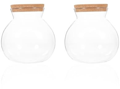 Litinliv 2 botellas de cristal con corcho, 500 ml, frasco de cristal con corcho, tarros de cristal con tapa, tarros de dulces, botellas de especias, tarros pequeños para pudin, tarros redondos de