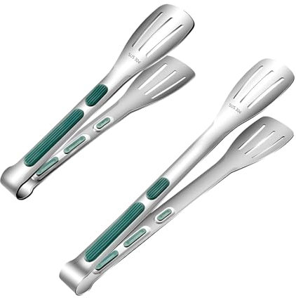 TAORANJU Kitchen Tongs, 2 Pcs (9in &12in) Stainless Steel BBQ Tongs Heavy Duty Food Serving Tongs Heat Resistant Cooking Tongs for Salad Meat Frying Pasta Baking Barbecue