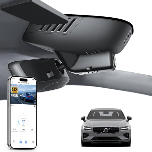 MANGOAL 4K UHD 2160P Dash Cam, Integrerat OEM-utseende Dashcam, Anpassad för Volvo S60 V60 Cross Country 2023 2024 2025 2026 B5 B6 T5 T8 (Modell B), Loopinspelning, G-Sensor, WiFi & App, 64 GB kort