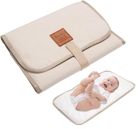 Wickelunterlage Unterwegs, Faltbare & Tragbare Wickelunterlage, Wickelunterlage Waschbar, Wasserdichte Wickelunterlage für Babys, Leicht & Platzsparend, Perfekt für Reisen & Zuhause (Beige)