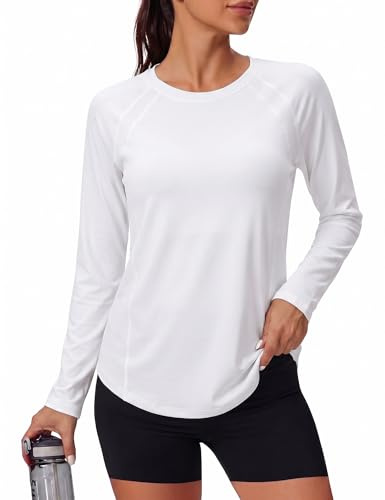Gyabnw T Shirt Sport Femme Col Rond Manches Longues Anti UV | Protection anti UV, coupe confortable pour fitness yoga et running