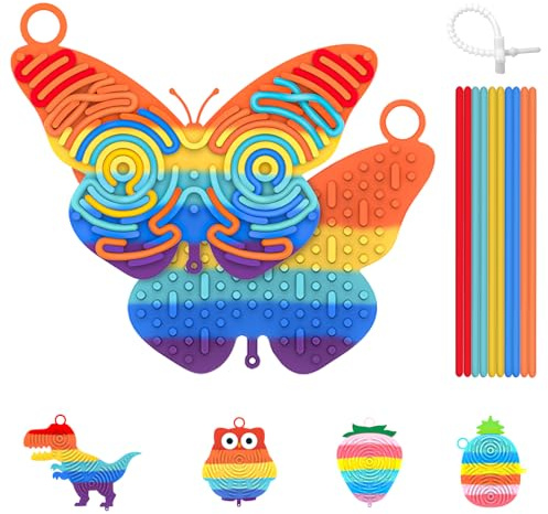 BDWing Sensoriale Incastro Board, Silicone Double Face Giochi da Viaggio Antistress Bambini in Aereo e Auto, Giochi Autismo ADHD per Calmo, Relax, Creativite e Concentrazione(Arcobaleno, Farfalla)