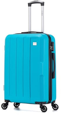 FLYMAX 24 Medium Suitcase Super Lightweight 4 Wheel Spinner Hard Shell ABS Luggage Hold Check in Travel Case 65 Litre Aqua Blue