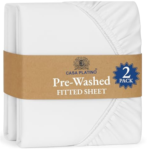 Fitted Sheet Single, White (Pack of 2) – Pre-Washed, Deep Pocket 14 inch (35 cm) - Easy Care - Soft Brushed Microfibre Fabric - Shrinkage and Fade Resistant - Bottom Sheet