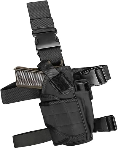 Peminkoo Fondina per coscia, fondina tattica per pistola da coscia per destrimani, con imbracatura per coscia e tasca per caricatori (Black)