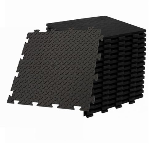 INTEC - Confezione di 10 lastre in PVC con clip nere 50 x 50 cm antiscivolo - rivestimento per pavimenti Garage, officina