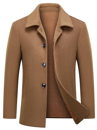 MODFUL - Cappotto da uomo in lana, corto, caldo, casual, soprabito invernale, trench, giacca a peacoat, Marrone, L