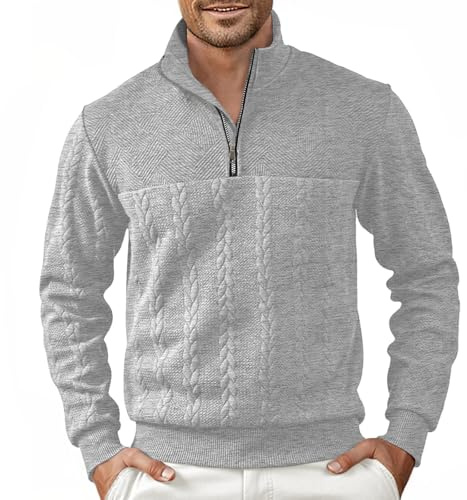 Halfword Pulls Homme Zippé Pullover Tricoté Manches Longues Sweatshirts | Pull Manches Longues Homme Habillé,Jacquard,Quarter Zip,Couleur Solide,Casual,Quotidien,Travail