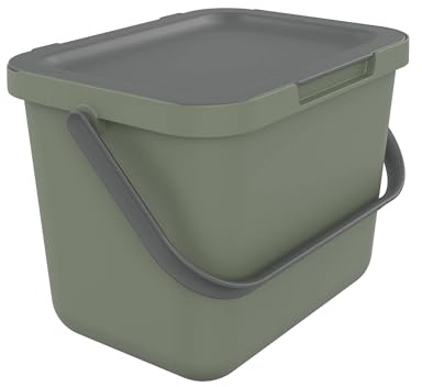 SUNDIS Loops, 6L Mülleimer für Mülltrennung im Innenbereich, rechteckig, aus recyceltem Kunststoff, grün, mit Deckel und Tragegriff, ideal für Bioabfälle, Küche, Kantine, Restaurant, Pausenraum