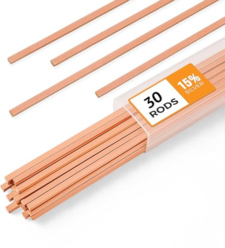 30pcs Brazing Rods AWS BCuP-5 15% Silver Solder Phos Copper Brazing Alloy Flat Welding Rods 0.050x1/8x10 for HVAC, Refrigeration, and Industrial Applications