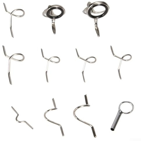 babominimer Juego de guías para caña de pescar con mosca con anillo de acero inoxidable y gancho superior de punta, kit de 11 guías de serpiente y pelacables para reparación y reemplazo de cañas