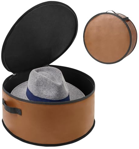 WERNNSAI Casetta per cappelli rotonda con coperchio, custodia per cappelli portatile, 43 cm x 21 cm, grande scatola per cappelli in similpelle, armadio o guardaroba, antipolvere e salvaspazio
