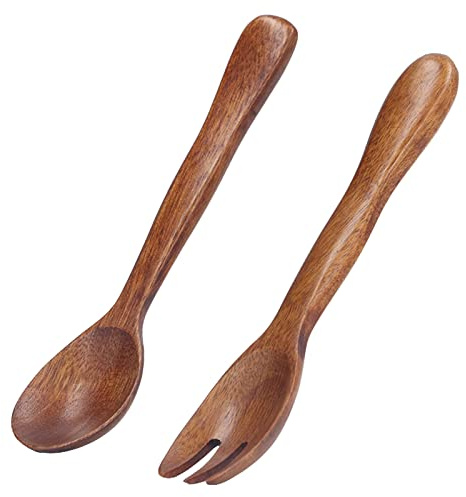 Servidores de Ensalada, 2 Piezas Juego de Cuchara y Tenedor de Ensalada de Madera para Servir Pinzas de Madera Reutilizables Utensilios de Cena Juego de Cubiertos para Cocina