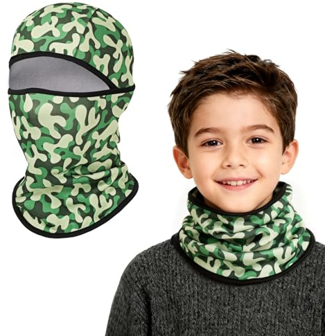 AYPOW Barn vinter termisk fleece balaklava, multifunktionell vindtät kamouflage ansikte skydd skidmask under hjälm, varm fleece hatt mössa huva halsvärmare halsduk för 4-8 år pojkar flickor
