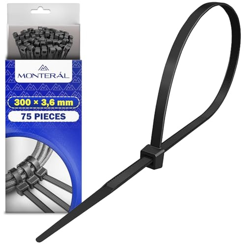 75 stycken svarta plastband 300 x 3,6 mm - buntband är tillverkade av nylon PA66 med UV-stabilisator - plastklämmor tål temperaturer mellan -10 °C och 85 °C - MONTERAL